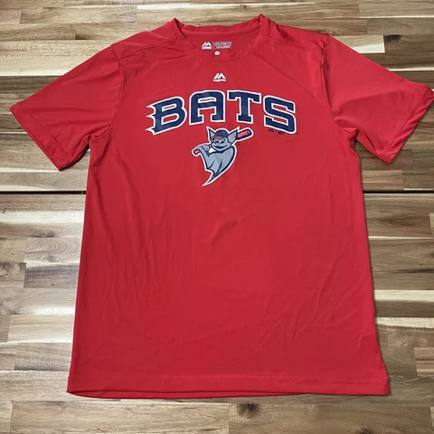 Louisville Bats Shirt Mens Medium Red Majestic Cool Base Minor League Baseball Cover