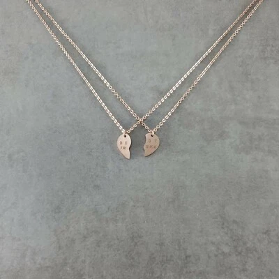 Best Friends ROSE GOLD Plated Necklace Two Pieces Heart Dainty Love Halves Peace - Image 1 of 4