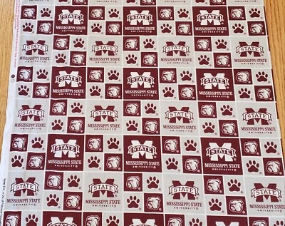NCAA Mississippi State Block Print Sykel: MSST-020 Cotton Fabric by the Yard NEW - Image 1 of 4