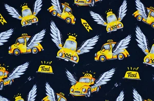 Sweat French Terry mit fliegendem Taxi Flying Taxi 50 x 150 cm  Nähen Stoff - Bild 1 von 5