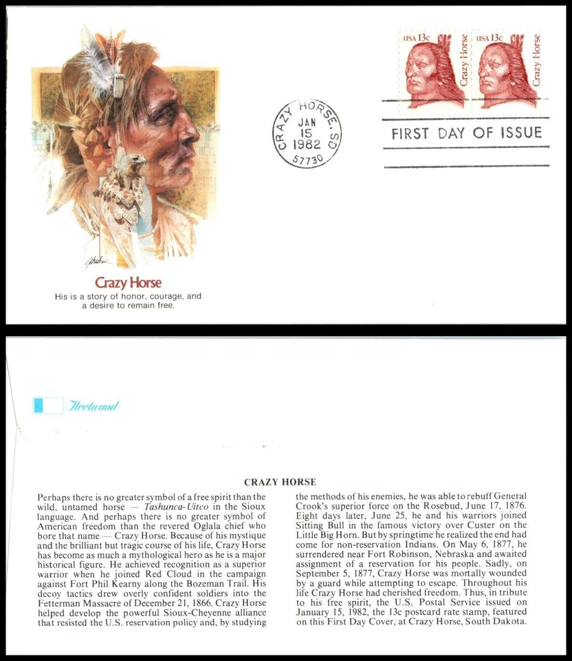 1982 Crazy Horse Sc 1855 FDC Fleetwood Lakota warrior resistance Little Bighorn - Image 1 of 1