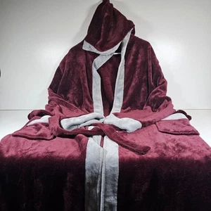 Bath Robe Solid Color Belt Hooded Pockets Warm Men Nightgown Lightweight - Picture 1 of 8