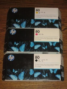 2020 HP 80 PRINTHEAD & CLEANER DESIGNJET 1050C 1055CM OEM NEW BLACK C4820A SET 3 - Afbeelding 1 van 11