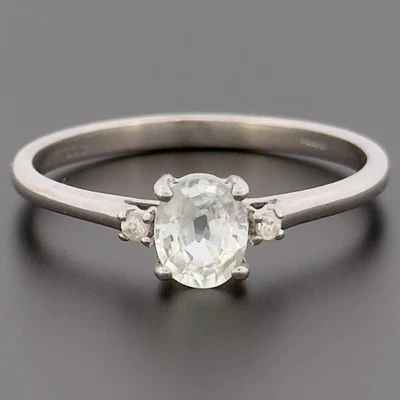 9ct White Gold Aquamarine & Diamond Three Stone Ring Size S Hallmarked - Image 1 of 4