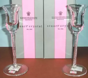 Stuart Crystal Iona Air Twist Stem Candlesticks 2 Piece Set 8.25" #140162 New - Picture 1 of 4