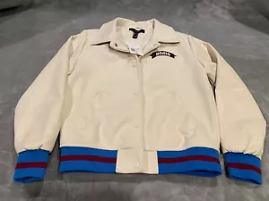 Forever 21 Faux Leather Varsity-Striped Tennis Jacket NWT Small - Picture 1 of 9