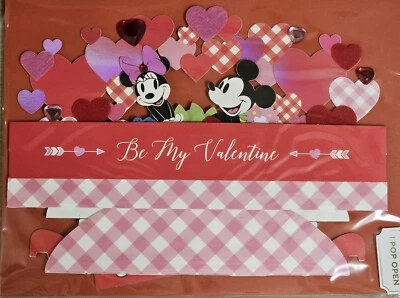 PAPYRUS DISNEY MICKEY & MINNIE MOUSE I POP UP BE MY VALENTINE GEMMED HEARTS CARD - Image 1 of 4