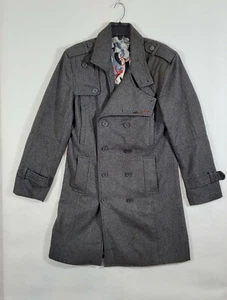 Artful Dodger Gentlemen  Wool Blend Trenchcoat Mens RARE Grey Goth Emo L - Picture 1 of 11