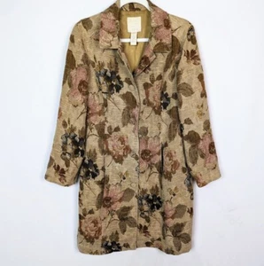 VINTAGE 90s J. Jill sz. S Jacquard Tapestry Floral Coat Long Line Jacket Boho - Picture 1 of 13