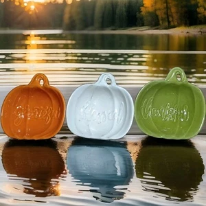 Blessed & Grateful & Thanks Kürbisschalen grün & orange & weiß Herbst/Herbst 3 - Bild 1 von 10