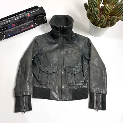 avant garde japanese style faded leather jacket massive collar Y2K - Image 1 of 4