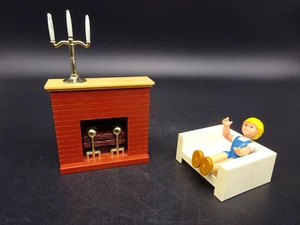 Vtg 77 Fisher-Price Family Dollhouse Living Room Fireplace, Girl, Chair, Candles - Picture 1 of 4