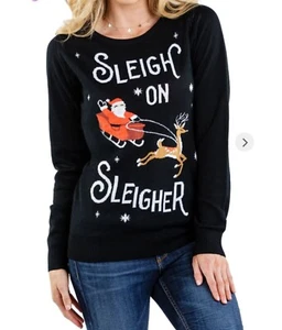 Tipsy Elves Black Sleigh On Sleigher Womens christmas Sweater size large - Picture 1 of 8