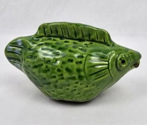 Vintage Pottery Solid Ceramic Fish Green Heavy Piece Over 1 Lb. Glaze - Picture 1 of 9