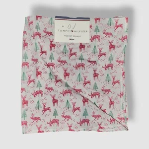 Tommy Hilfiger Men White Reindeer Classic Handkerchief Dress Suit Pocket Square - Picture 1 of 1