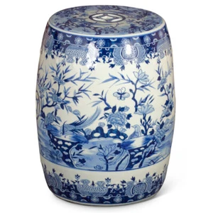 US Seller - Blue & White Porcelain Flower and Bird Motif Chinese Garden Stool - Picture 1 of 4