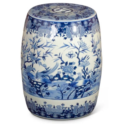 Vendedor dos EUA - Banqueta de jardim chinesa com motivo de flor e pássaro de porcelana azul e branca - Imagem 1 de 4