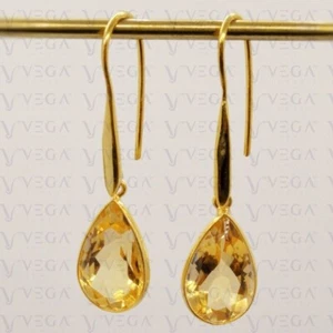 3.00Ct Pear Shape Natural Citrine Solitaire Drop Earring 14K Yellow Gold Plated - Picture 1 of 9