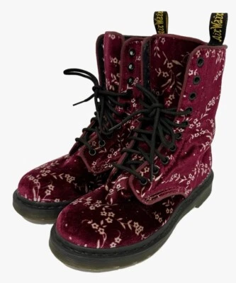 Botas raras Dr Martens Avery Burgudy Rouge veludo 10 olhos Reino Unido 4 UE 37 EUA 6 - Imagem 1 de 4