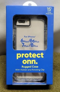 protect onn. Rugged Clear Case W/ Holster & Rotating Clip iPhone 6-6S -7 -8 PLUS - Picture 1 of 6