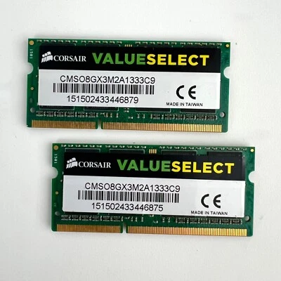 Corsair ValueSelect 16GB (2x8GB) DDR3 1333MHz SO-DIMM RAM Kit -CMSO8GX3M2A1333C9 - Image 1 of 3