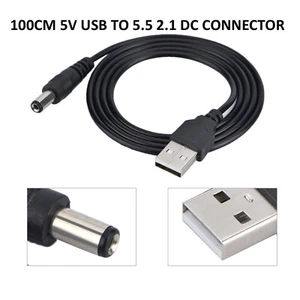 5V USB TO 5.5MM 2.1MM BARREL JACK DC POWER SUPPLY STRIP LIGHT LEAD CORD CABLE - Picture 1 of 3