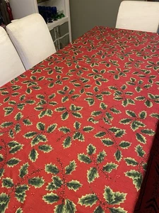 Kohls rot grün Stechpalme Beere Druck Weihnachten Tischdecke rechteckig 82,5”x58” - Bild 1 von 6