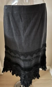 Falda Nanette Lepore Vintage Denim Negra Con Cuentas Encaje Talla 6 ~Única~ - Imagen 1 de 8