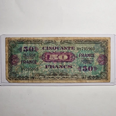 Billete de 50 francos de Francia 1944 moneda circulada buena Segunda Guerra Mundial 95969 Foto 1 de 2