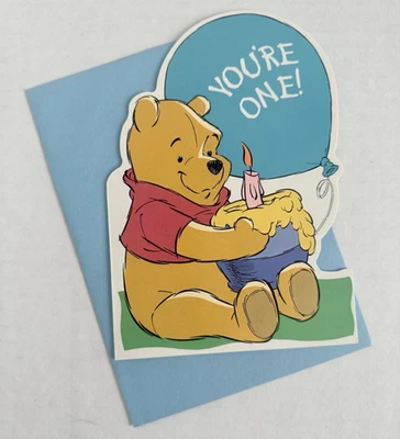 Hallmark 1st Birthday Card Disney Winnie the Pooh Card One Greeting Boy Girl - Image 1 of 4