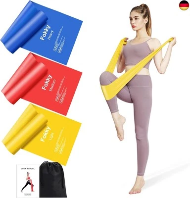 BESUCHE DEN FOKKY-STORE Fitnessband 3er-Set Theraband Lang Fitnessbänder Widerstandsbänder in 3 Stärke,