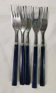 Dinner Fork 5 Piece Dark Blue Plastic Handle 7.5"  - Picture 1 of 3