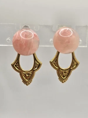 Vintage Rose Quartz Gold Tone Clip On Earrings - Imagem 1 de 3