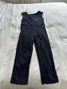 Toast Navy Blue Crinkle Cotton Sleeveless Jumpsuit Size S UK 8 Pockets Some Wear - Picture 1 of 17