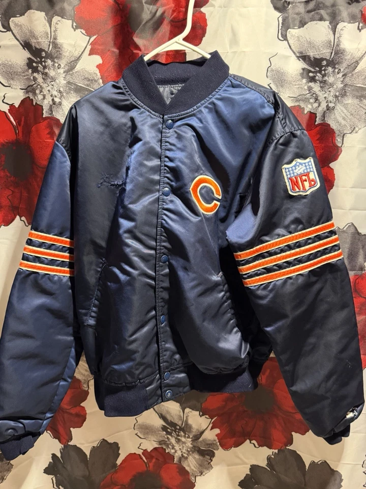 Vintage Starter Pro Line Chicago Bears Satin Jacket XL Navy – Flaws Read - Image 1 of 4