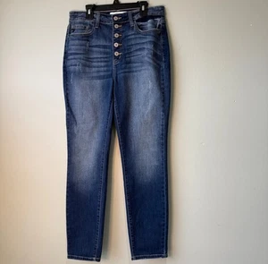 Kancan Jeans Damen Größe 29 Button Fly High Rise Distressed Dark Wash - Bild 1 von 5