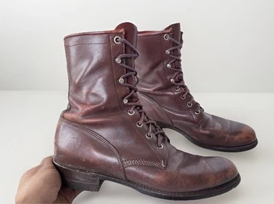Botas de campo Justin vintage de cuero marrón con cordones hechas en EE. UU. para mujer 7,5 * defectos Foto 1 de 4
