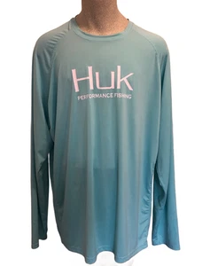 Camisa de pesca Huk verde claro manga larga rendimiento tela logotipo - Imagen 1 de 7