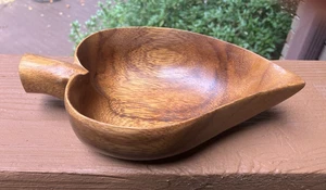 Monkey Pod Wood Leaf Bowl/ Unbranded But Signed - Picture 1 of 3