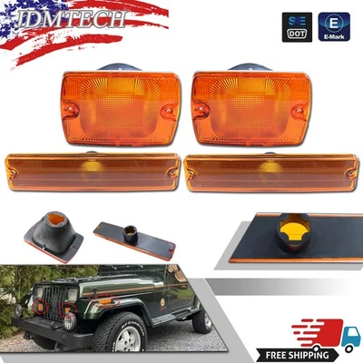 Kit de 4 lentes de señal de giro ámbar + marcador lateral para Jeep Wrangler YJ 1987-1993 Foto 1 de 4