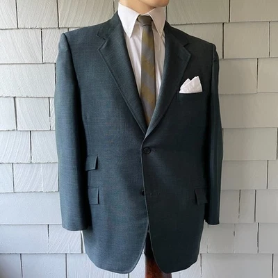 60s Vintage Bespoke Blue Black Changeable Weave Satin Lined Mens Jacket Size 42S - Image 1 of 4
