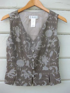 Fyzal Virani Wm's 4 Brown Print Fashion Vest Shimmer Gold Thread Wool Blend  - Picture 1 of 8