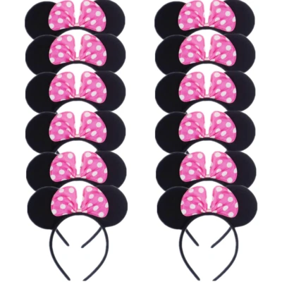 12 Pcs Minnie Mouse Ear Hair Bows Red  Pink Polka Dot Headbands for Girls - Image 1 of 4