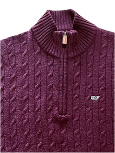 Vineyard Vines Mens Cashmere Blend Cable Knit Sweater 1/4 Zip Burgundy Medium - Picture 1 of 7