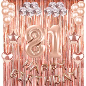 81st Rose Gold Happy Birthday Banner Confetti Balloon Party Decoration Supplies - Picture 1 of 3