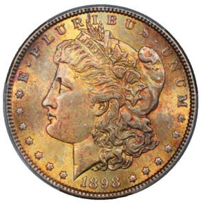 Dólar de plata Morgan 1898 CACG MS-63 Monster tonificado extremo rollo álbum tónico - Imagen 1 de 7