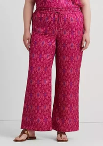 Ralph Lauren Damen Übergröße Geo-Print Satin Shantung weites Bein Hose Größe 3X - Bild 1 von 4