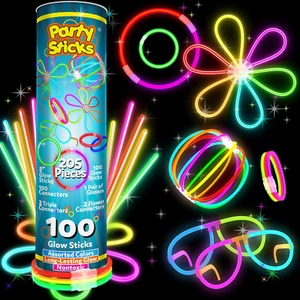 Bulk Party Supplies 205 Piece Glow in the Dark 100 Glow Sticks with Eye Glasses - Picture 1 of 12