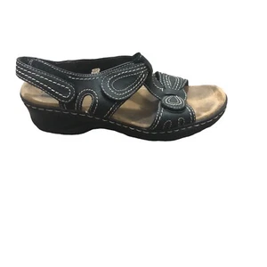 Clarks Collection Women's Black Leather Adjustable Comfort Sandals Size 7.5 - Picture 1 of 8