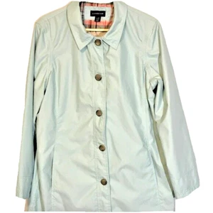 Lands End Ladies Water Resistant Trench Coat Button Mint Green Large 14/16 Lined - Picture 1 of 3